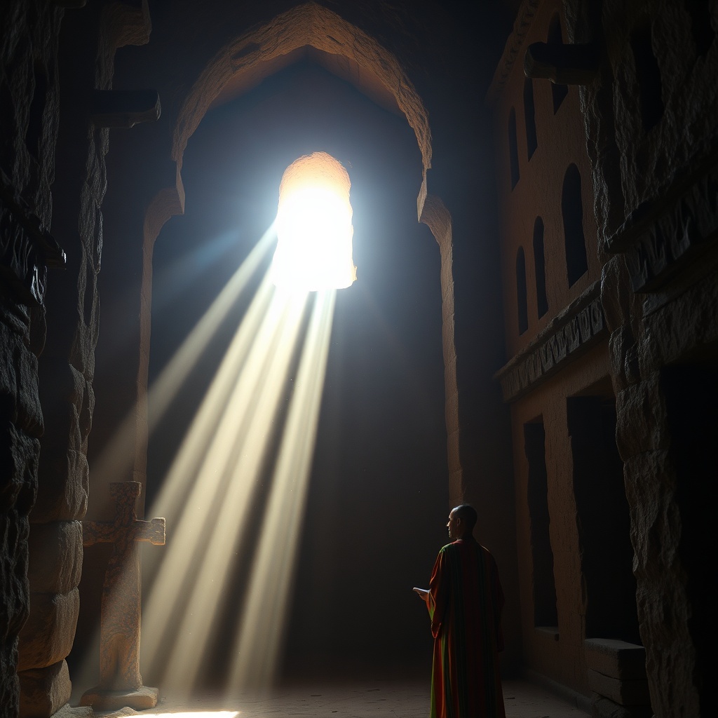 L'intérieur d'une église rupestre de Lalibela, avec ses colonnes sculptées et la lumière tamisée, une étape incontournable lors d'un voyage pour visiter Lalibela.