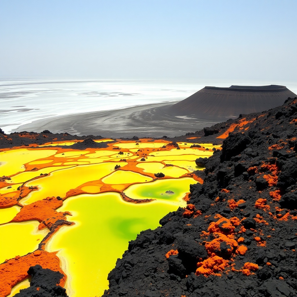 Surreal colorful hydrothermal fields of Dallol in the Danakil Depression, a natural wonder among the 7 merveilles Éthiopie, with sulfur and mineral formations