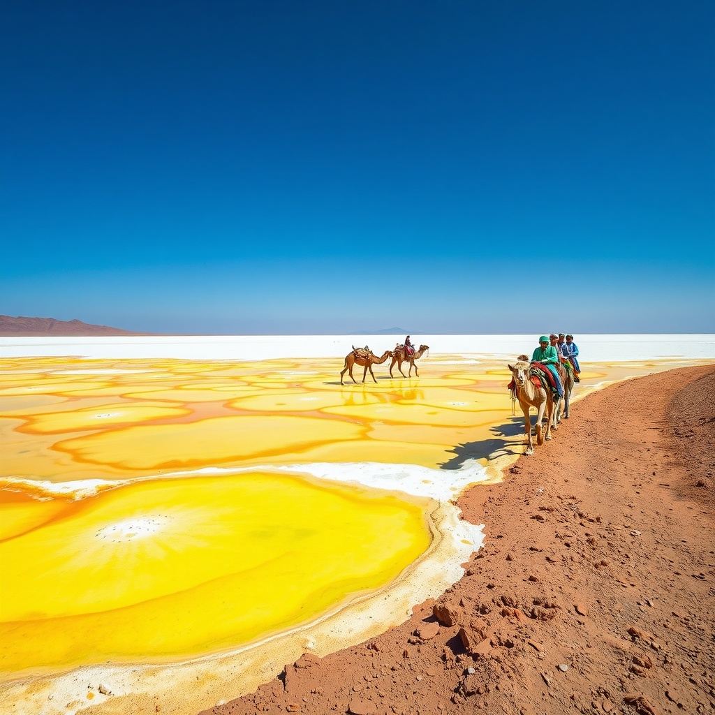 Le désert de Danakil et ses sources hydrothermales colorées, une étape inoubliable pour un Éthiopie voyage hors des sentiers battus.